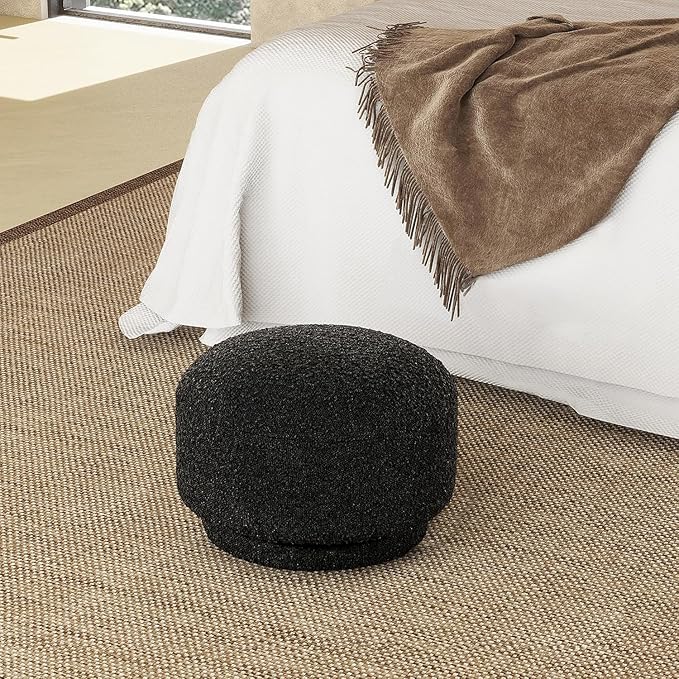 15" Small Foot Stool Ottoman Cute Foot Rest Round Mushroom Ottomans Modern Boucle Footstool Shoe Stool for Couch for Living Room Bedroom Entrance Black