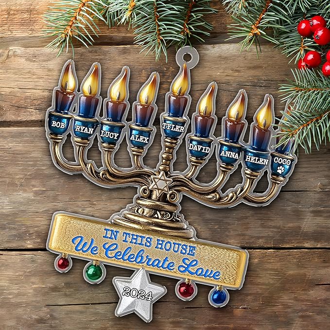 Family Christmas Ornaments - Hanukkah Ornament, Personalized Merry Chrismukkah Jewish and Christian, Hanukkah Ornaments for Tree, Jewish Ornament for Chrismukkah Decorations