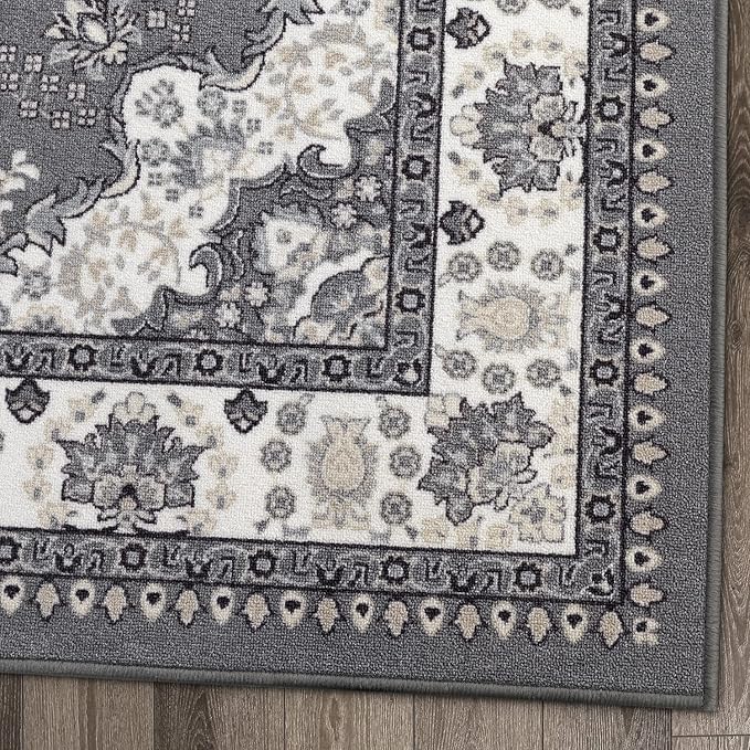 Antep Rugs Alfombras Oriental Traditional 3x5 Non-Skid (Non-Slip) Low Profile Pile Rubber Backing Indoor Area Rugs (Gray, 3' x 5')