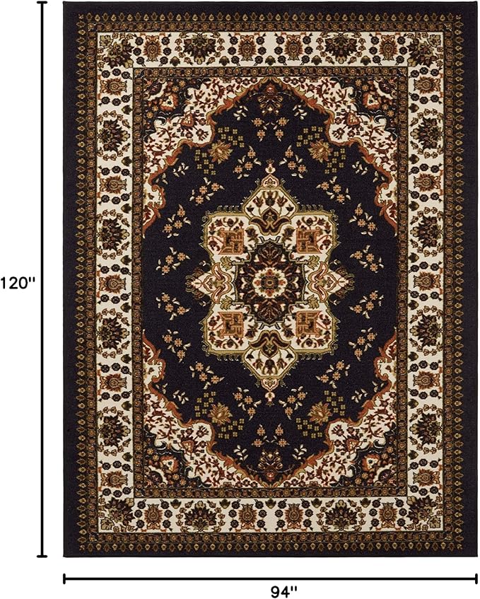 Antep Rugs Alfombras Oriental Traditional 8x10 Non-Skid (Non-Slip) Low Profile Pile Rubber Backing Indoor Area Rugs (Black, 7'10" x 10')