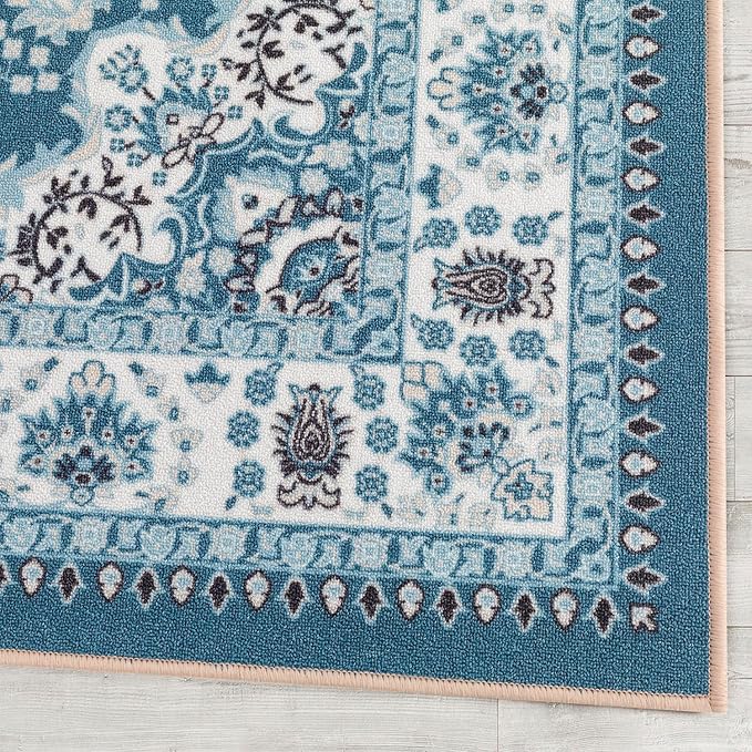 Antep Rugs Alfombras Oriental Traditional 4x6 Non-Skid (Non-Slip) Low Profile Pile Rubber Backing Indoor Area Rugs (Turquoise Blue, 4' x 5'8")
