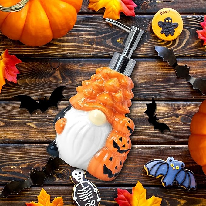 Hexagram Halloween Soap Dispenser, Halloween Bathroom Kitchen Decor, Gnome Ceramic Soap Dispenser for Home Indoor Decorations, Refillable Lotion Essential Oil Dispensers with Pump