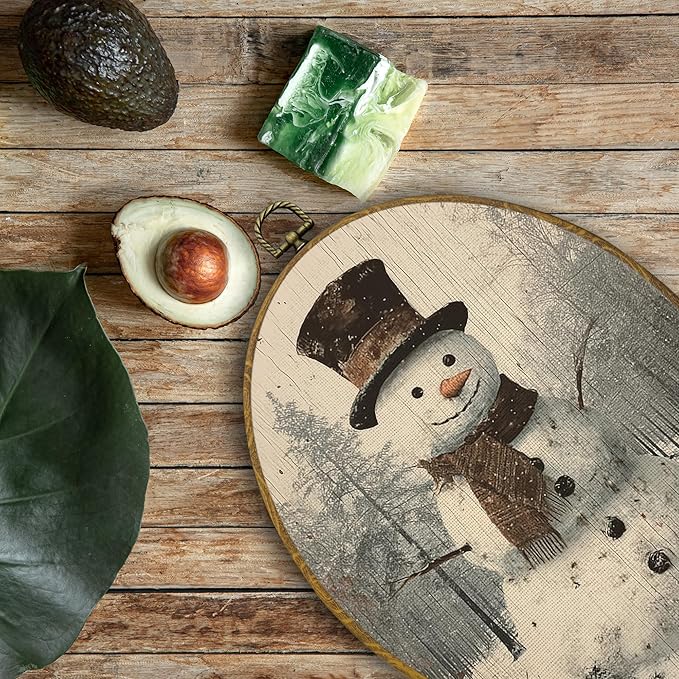 QZQE Vintage Christmas Snowman Oval Wall Art Decor Framed, Winter Christmas Oval Canvas Prints, Rustic Farmhouse Winter Xmas Snowman Wall Hanging Decor for Home Bedroom Living Room, 8.6x11.4 Inch