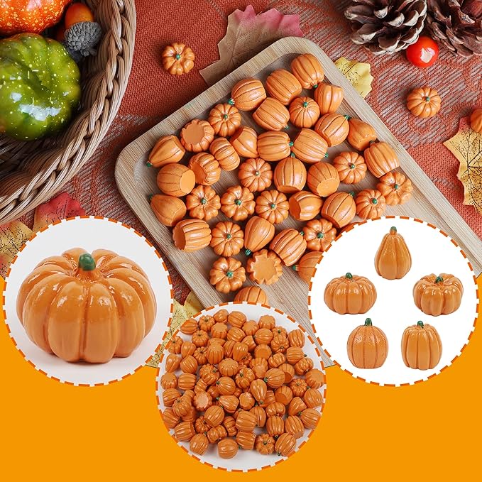 winemana 80-Pack Mini Pumpkins for Crafts Fall Decorations for Home, Small Resin Pumpkin for Decorating, DIY Thanksgiving Decor, Table Centerpiece, Vase Filler (Orange)