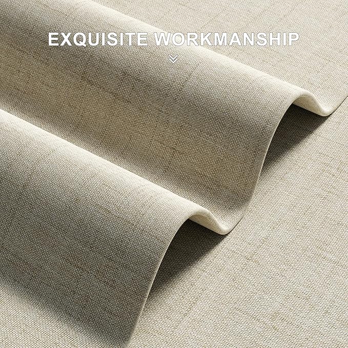 100% Blackout Curtains for Bedroom, Thermal Insulated Curtains 63 Inch Length Curtain 2 Panels, Luxury Soft Farmhouse Linen Textured Full Light Blocking Room Darkening Drapes, W52xL63, Beige