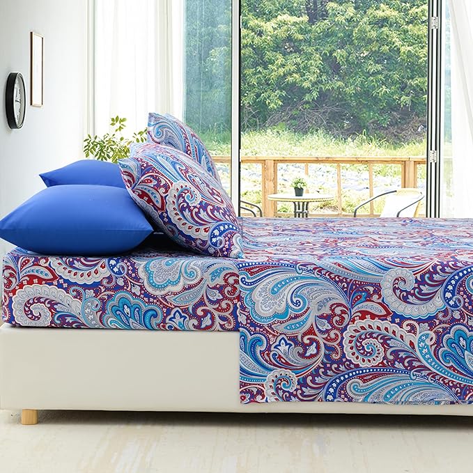 Twin Size Bed Sheets Set Deep Pockets - 6PC Floral Ultra Soft Microfiber Bed Sheets - Easy to Clean, 90 Thread Count Sheets with Fitted Sheet, Flat Sheet & Pillowcases (Navy Medallion)