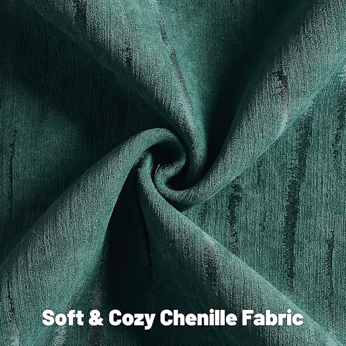 FUTEI Dark Green Chenille Decorative Throw Pillow Covers 22x22 Inch Set of 2,Soft Embossed Striped Textured Cushion Case,Modern Home Decor for Couch Bed Living Room