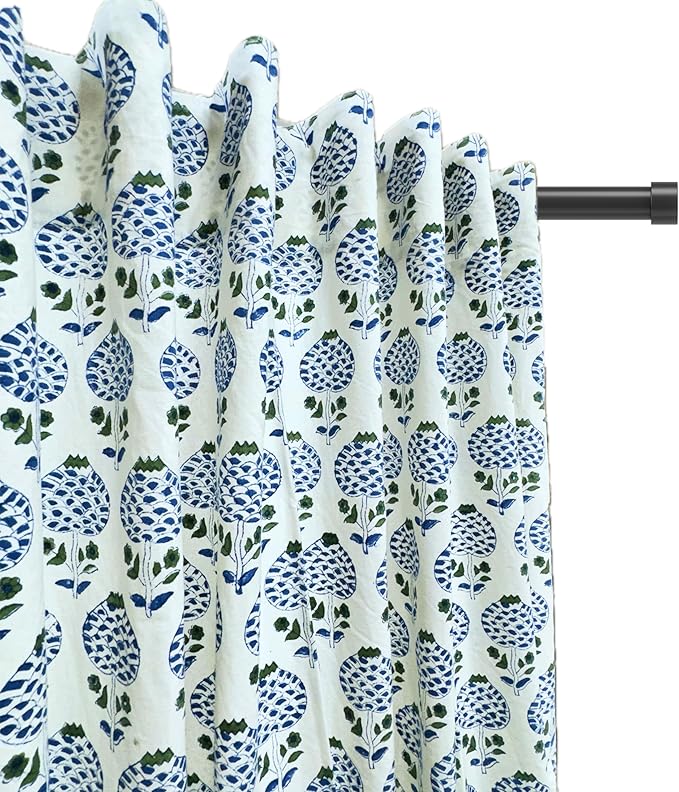 ATOSII Block Print Curtains (Roma Blue, 60" W x 96" L (Pack of 1))