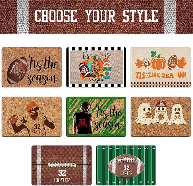 Custom Halloween Name Door Mat for Family, Personalized Halloween Decor Indoor, Custom Football Pattern Door Mat, Halloween Decor Gifts Customized