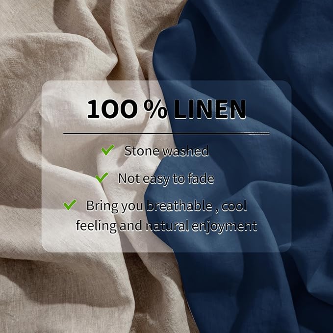 LBRO2M 100% Linen Sheet Set 16" Deep Pocket Queen Size,Bed Sheets 4 Piece Sets,Solid Color Natural Flax Bed Sheets Soft Breathable Bedding, All Season (Queen, Navy Blue)