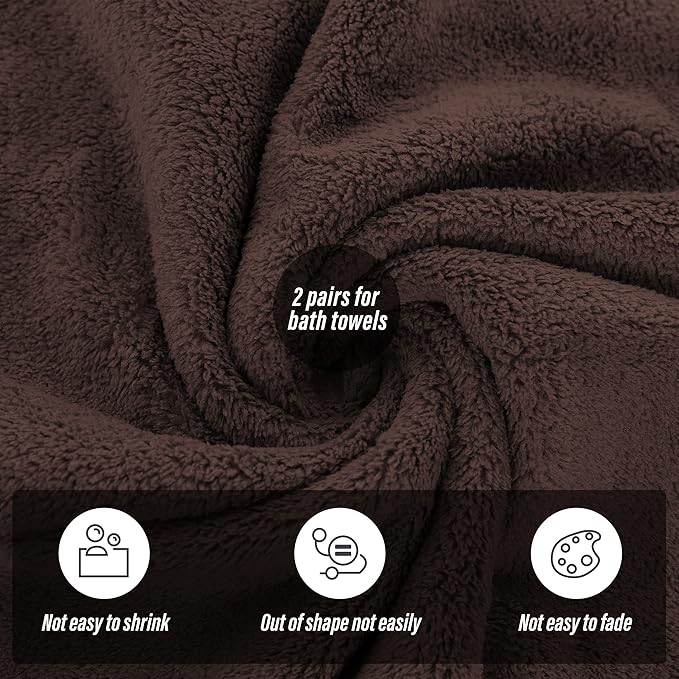MOONQUEEN 2 Pack Premium Bath Towel Set - Quick Drying - Microfiber Coral Velvet Highly Absorbent Towels - Multipurpose Use as Bath Fitness, Bathroom, Shower, Sports, Yoga Towel (Wood Brown)