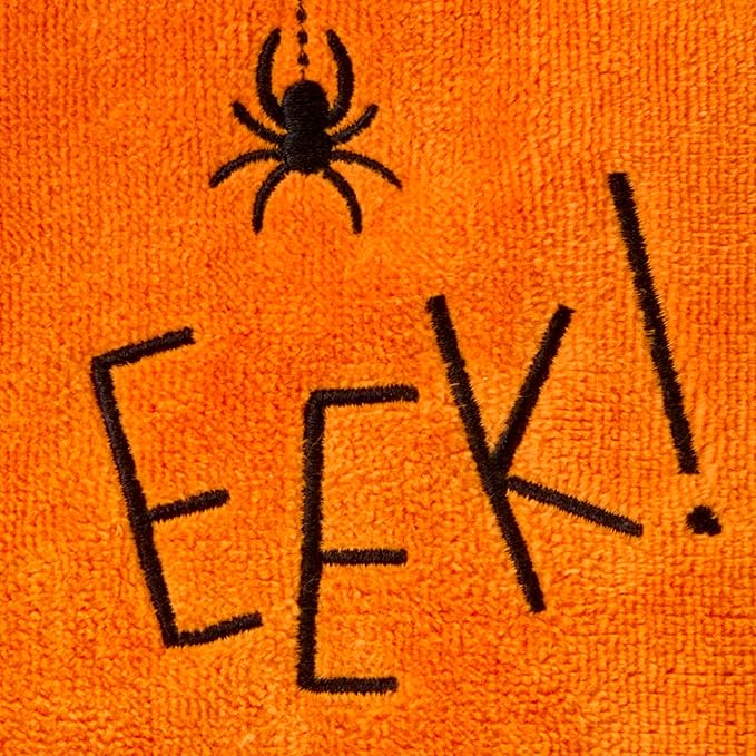 SKL Home Halloween Eek 100% Cotton Embroidered 2pc Hand Towel Set, Decorative for Bath/Kitchen/Bar & Gift, Orange