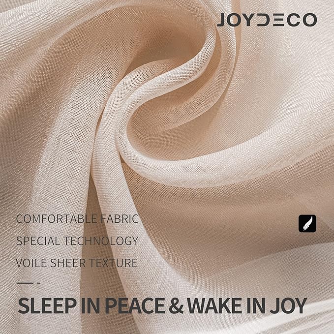 Joydeco Linen Sheer Curtains 72 Inch Length 2 Panels Set, Rod Pocket Long Sheer Curtains for Window Bedroom Living Room, Lightweight Semi Drape Panels for Yard Patio (54x72 inch, Linen)