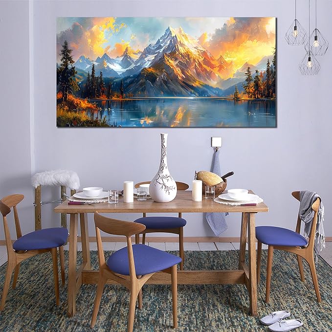 Large Canvas Wall Art for Living Room Natural Dusk Landscape Mountain Lake Picture Framed Canvas Prints Modern Wall Art for Bedroom Office Size 29x59