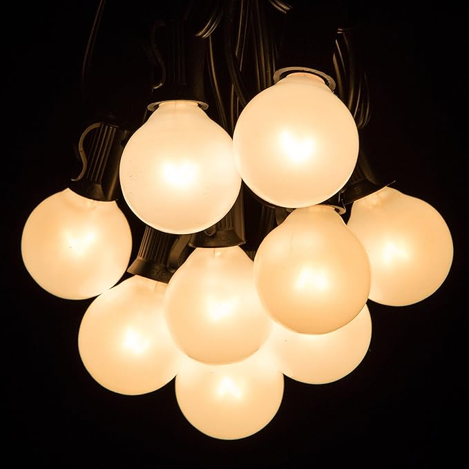 Hometown Evolution, Inc. 100 Foot Outdoor Globe Patio String Lights - Set of 100 G40 White Pearl 1.6 Inch Bulbs with Black Cord