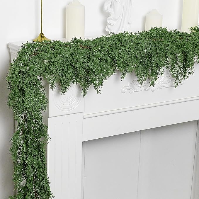 2 Pcs Christmas Norfolk Pine Garland, 6 Ft Dense Pines Realistic Touch Garland Ornaments, Greenery Artificial Pine Cypress Garlands for Christmas Holiday Mantle Fireplace Table Home Decor
