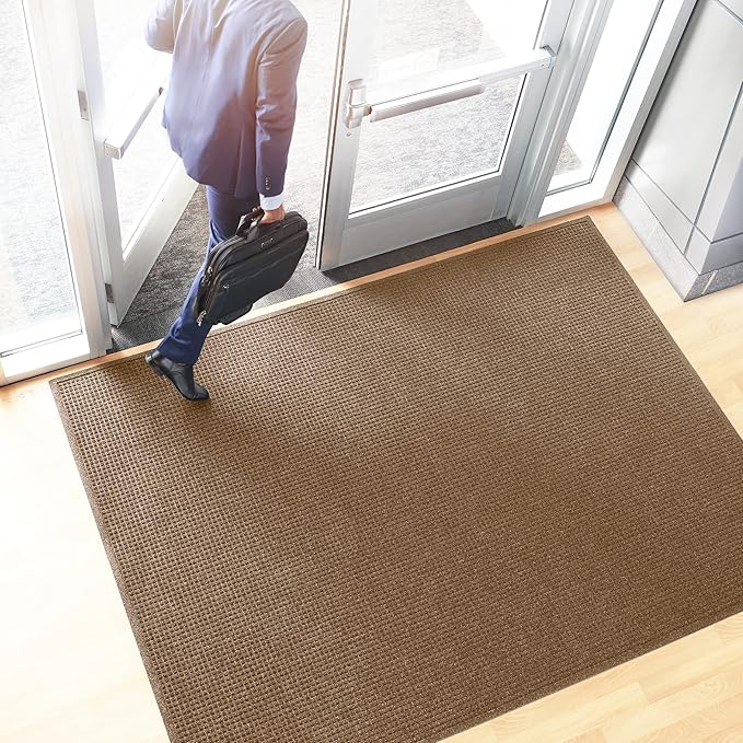 Consolidated Plastics Aquasorb Classic Indoor/Outdoor Entrance Floor Mat with Non-Slip Rubber Backing, Fabric Border, Stain Resistant and Quick Drying Commercial Grade (45" x 116", Medium Brown)
