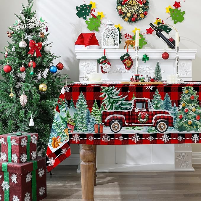 Christmas Tablecloth 60x104 Inches Rectangle - Xmas Decorations for Home - Red Christmas Table Cloth - Buffalo Plaid Decor for Home, Party, Kitchen