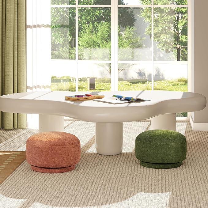 15" Small Foot Stool Ottoman Cute Foot Rest Round Mushroom Ottomans Modern Boucle Footstool Shoe Stool for Couch for Living Room Bedroom Entrance Orange
