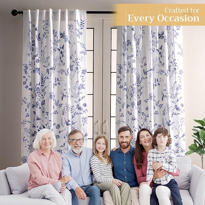 Maison d' Hermine Curtains for Living Room 100% Cotton 96 inch Length Two Panels Light Filtering Curtains for Bedroom Windows with Rod and Loop Pockets Drapes (Neo Ipomee White, 50" W x 96" L)