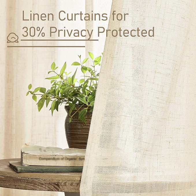 LAMIT Beige Linen Curtains for Living Room 2 Panels Set, 78 Inch Faux Linen Textured Light Filtering Drapes Back Tab and Rod Pocket Boho Panels for Farmhouse/Bedroom/Porch, 52 x 78 Inch