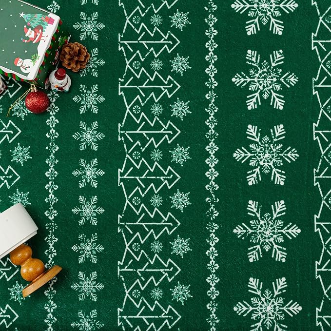 Christmas Green Area Rug 3x5 Washable Office Carpet Xmas Snowflake Holiday Decor Doormat Non Slip Soft Low Pile Small Throw Rug Kitchen Living Room Bedroom Entrance Dining Room