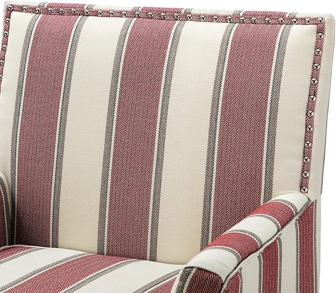 HULALA HOME Modern Accent Chairs Set of 2, Farmhouse High Back Striped Chairs with Wooden Legs & Nail Head Trim, Comfy Upholstered Armchairs for Living Room/Bedroom (Stripe Red)