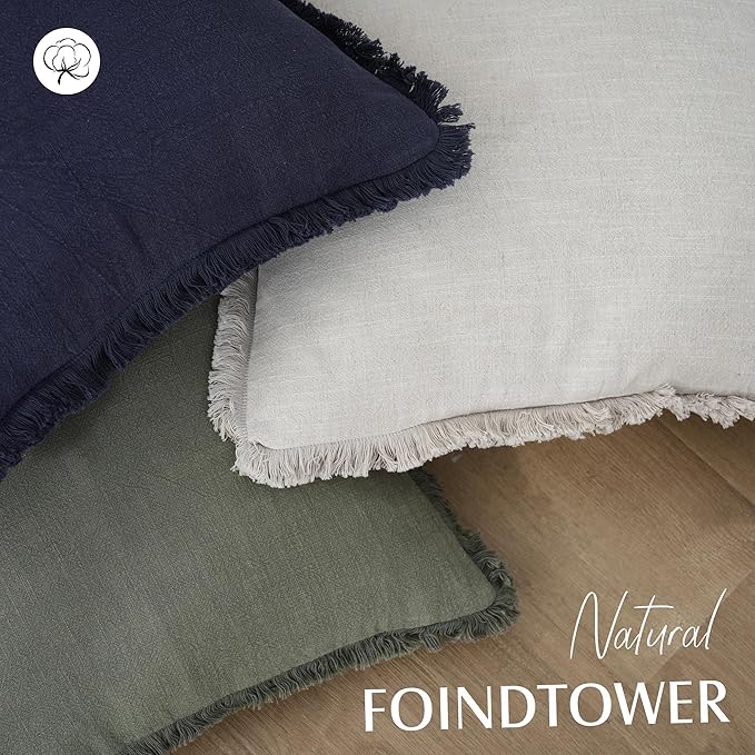 Foindtower Set of 2 Decorative Linen Fringe Throw Pillow Covers Boho Farmhouse Cushion Cover with Tassels Accent Pillowcase for Couch Bed Sofa Living Room Home Bedroom Decor, 12×24 Inch, Olive Green