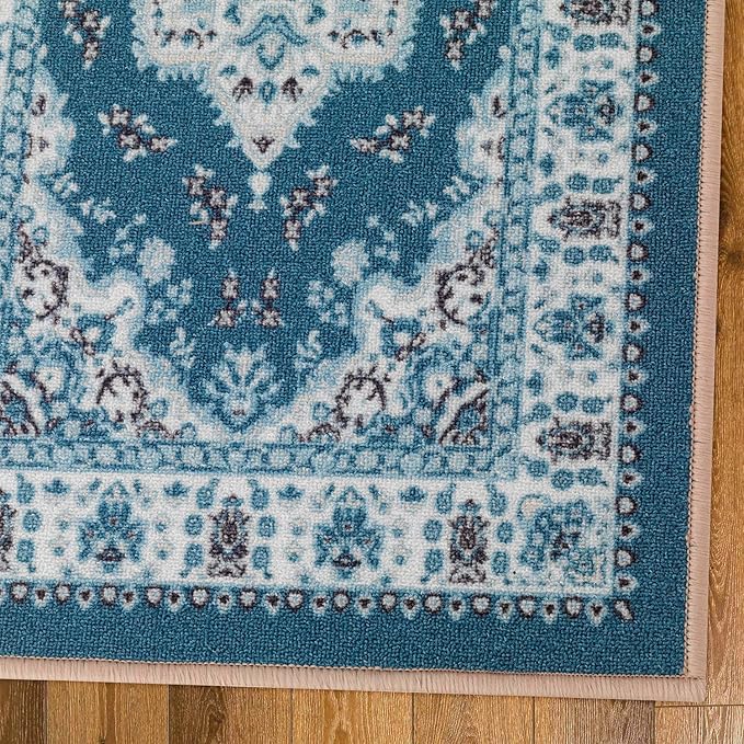 Antep Rugs Alfombras Oriental Traditional 2x7 Non-Skid (Non-Slip) Low Profile Pile Rubber Backing Indoor Runner Rugs (Turquoise Blue, 2' x 7')