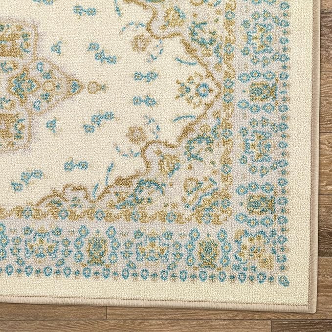 Antep Rugs Alfombras Oriental Traditional 2x4 Non-Skid (Non-Slip) Low Profile Pile Rubber Backing Kitchen Area Rugs (Blue Beige, 2'3" x 4')