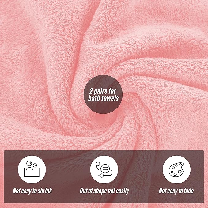 MOONQUEEN 2 Pack Premium Bath Towel Set - Quick Drying - Microfiber Coral Velvet Highly Absorbent Towels - Multipurpose Use as Bath Fitness, Bathroom, Shower, Sports, Yoga Towel (Pink)
