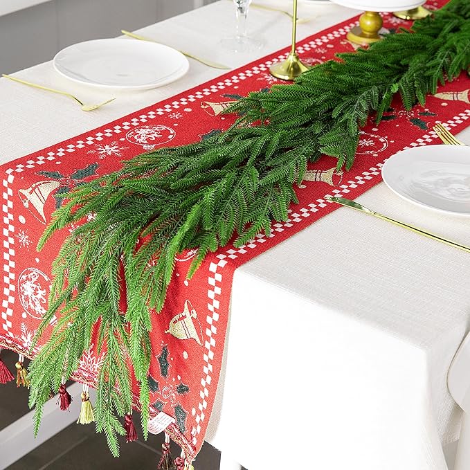 4 Pcs Christmas Norfolk Pine Garland, 6 Ft Dense Norfolk Pine Real Touch Garland, Artificial Pines Greenery Garlands for Christmas Holiday Mantle Fireplace Table Home Decor