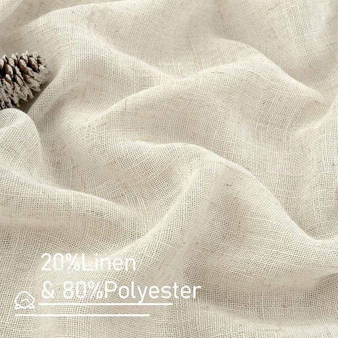 LAMIT Natural Linen Semi Sheer Curtains 45 Inch, Light Filtering Neutral Window Curtains for Bedroom Farmhouse Boho Back Tab and Rod Pocket Panels, Natural Cream Ivory, 2 Panels, 38 x 45 Inch