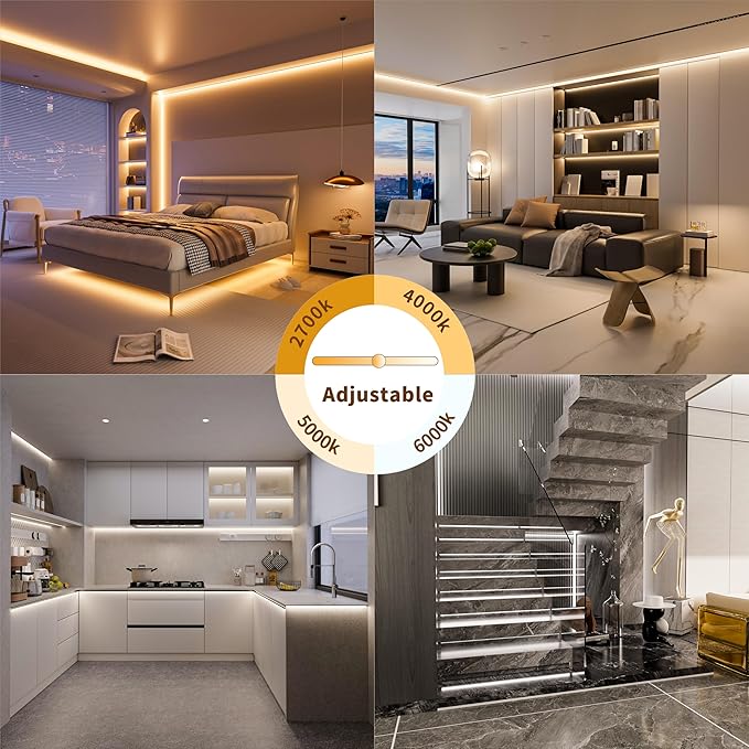 MIWISE CCT COB LED Strip Light Tunable White,32.8ft/10m Dimmable 2700K-6500K CRI90+ 24V LED Tape Light,for Under Cabinet Bedroom Kitchen DIY Lighting(Power Supply & Controller NOT Included)