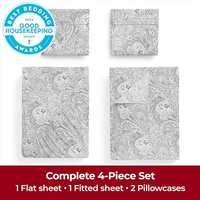 Mellanni Extra Deep Full Sheets - 4 PC Iconic Collection Bedding - Hotel Luxury, Ultra Soft, Cooling Bed Sheets - Wrinkle, Fade, Stain Resistant (Full, Paisley Gray)