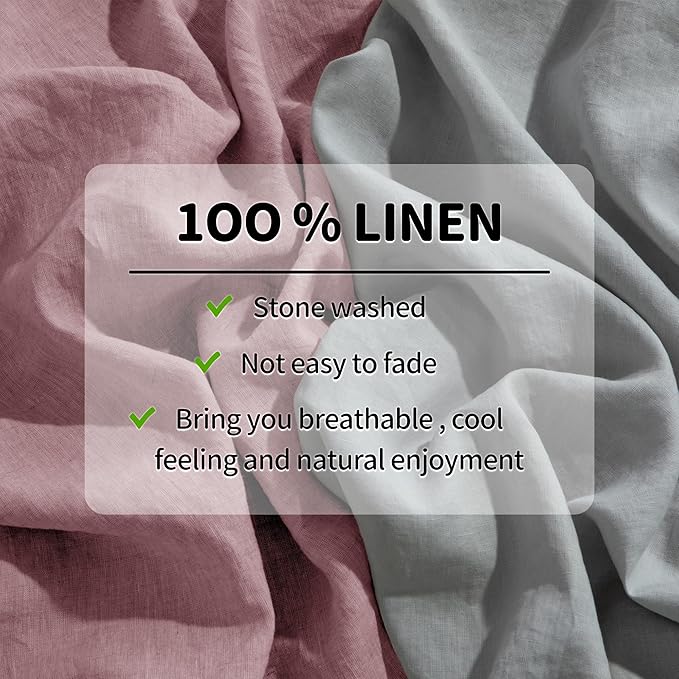 LBRO2M 100% Linen Sheet Set Twin Size,Bed Sheets 3 Piece Sets,Solid Color Natural Flax Bed Sheets Soft Breathable Bedding,16" Deep Pocket,All Season (Twin, Embroidery Purple)