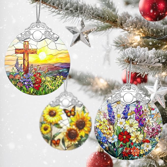 Stained Glass Ornament, Christmas Ornament, Hanging Ornaments for Home Decor & Christmas Tree Ornaments – Exquisite Holiday Decor, Xmas Gifts & Holiday Present - Cross