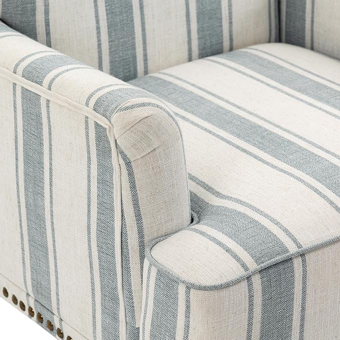 UIXE Stripe Accent Chair, Living Room Arm Chairs Modern Nailhead Trim Club Armchair with Wood Legs, Comfy Upholstered Sofa Lounge Seat Reading Seat Bedroom Side Seating for Home Office, Blue