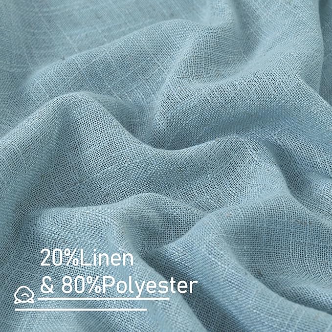LAMIT Linen Curtains for Living Room 84 inch Length 2 Panels, Light Filtering Semi Sheer Panels Back Tab and Rod Pocket Farmhouse Drapes for Bedroom/Sliding Glass Door, Stone Blue, 52 x 84 Inch