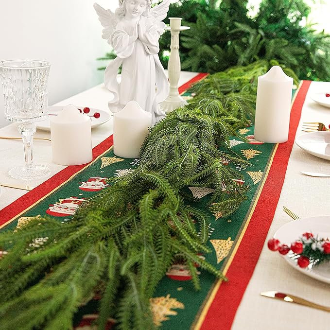 6 Ft Christmas Norfolk Pine Garland, Dense Norfolk Pine Realistic Touch Garland, Artificial Pine Greenery Garlands for Christmas Holiday Mantle Fireplace Table Home Decor