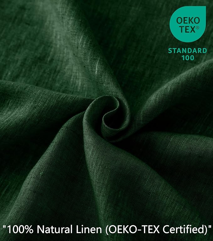 Talasily 100% French Pure Linen Sheets Set Full Size,Oeko-TEX Certified Bedding, All-Season Breathable for Hot Sleepers,16 Inch Deep Pocket Machine Washable 4-Piece (Forest Green)
