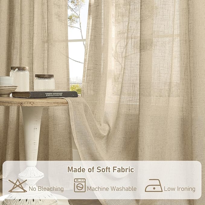 LAMIT Linen Blended Curtains for Bedroom, Faux Linen Textured Light Filtering Drapes Back Tab and Rod Pocket Boho Burlap Panels for Farmhouse/Living Room, 2 Panels, 38 x 84 Inch, Brown
