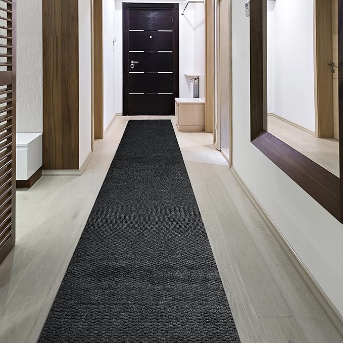 iCustomRug Hallway Runner Rug – 3x24ft Black, Indoor/Outdoor, Non-Slip Rubber Backing, Low-Profile All-Weather Carpet, Non-Shedding & Easy Care, Entryway Mat Ideal for High Traffic Areas
