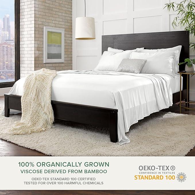California King Sheets by Pure Bamboo, Genuine 100% Organic Viscose Derived from Bamboo Bed Sheet Set, Soft & Cooling, Double Stitching, Lifetime Quality Promise (California King, White)