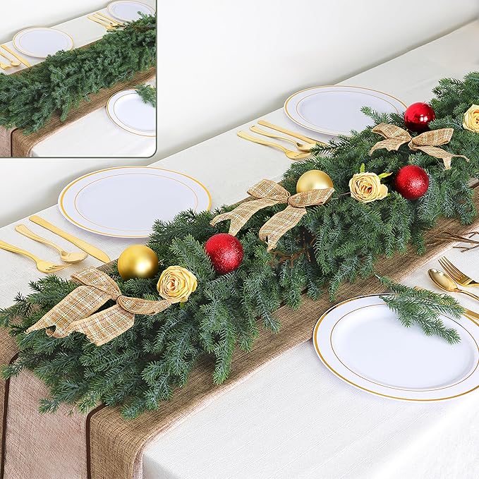 2PCS Artificial Norfolk Pine Garland 6FT Each – Real Touch Green Christmas Garland for Winter Holiday Decor, Indoor Outdoor Use on Mantel, Table, Wall, or Front Door(2, 6FT)