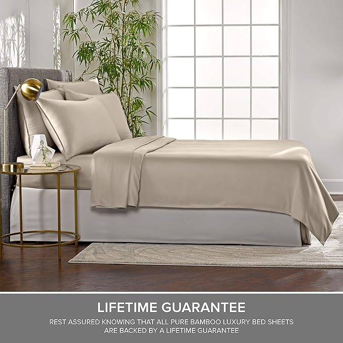 Twin XL Sheets by Pure Bamboo, Genuine 100% Organic Viscose Derived from Bamboo Bed Sheet Set, Luxuriously Soft & Cooling, Double Stitching, Lifetime Quality Promise (Twin XL, Sand)