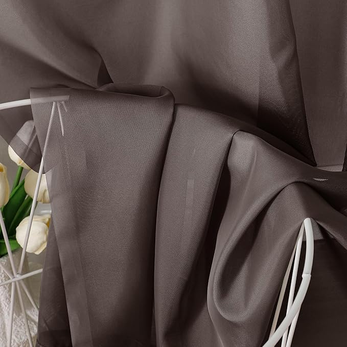Aiyufeng Chocolate Sheer Curtains 54 Inches Long 2 Panels, Solid Voile Top Dual Rod Pockets Stylish Breathable Drapes Window Treatment for Kid's Room/Bedroom/Living Room, 42W x 54L, Chocolate Brown