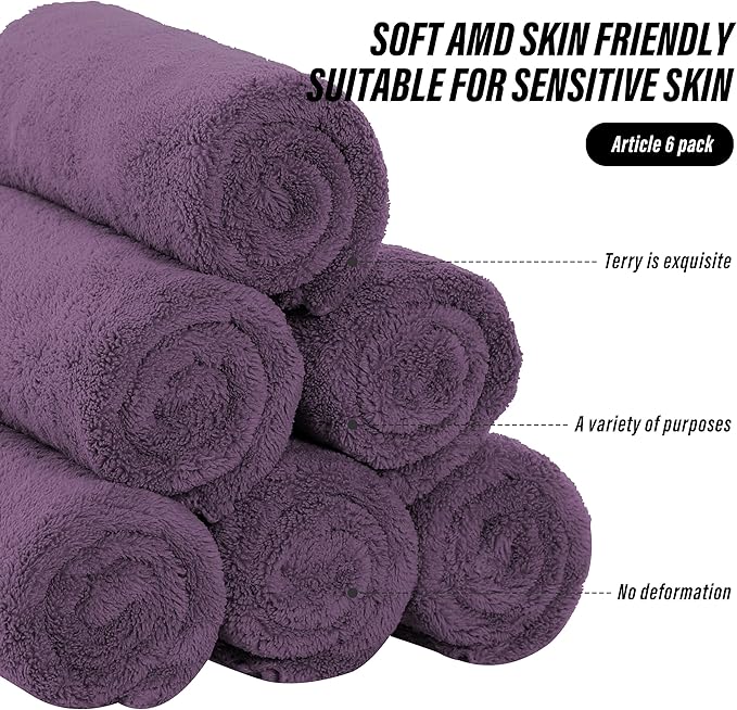 MOONQUEEN 6 Pack Premium Hand Towels - Quick Drying - Microfiber Coral Velvet Highly Absorbent Towels - Multipurpose Use as Hotel, Bathroom, Shower, Spa, Hand Towel 16 x 28 inches (Plum)