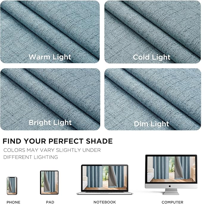 Joydeco Blackout Curtains for Bedroom - 90 Inch Long 100% Light Blocking 2 Panels Sky Blue Drapes, Thermal Insulated Room Darkening Curtains, Linen Textured for Living Room, Rod Pocket & Back Tabs