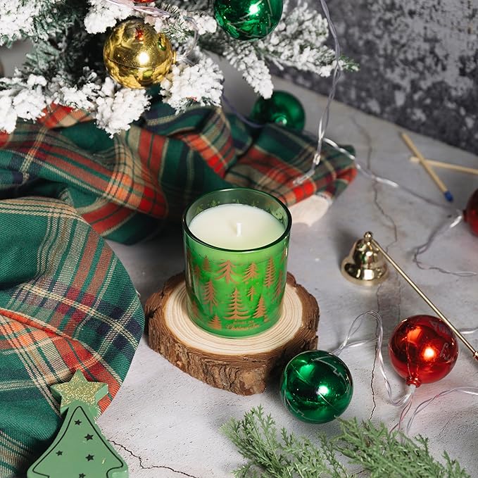 ROMIIE ZOI Christmas Scented Candle - 6oz Soy Wax Candle, Christmas Tree, Infused with Fresh-Cut Spruce Branches Aroma - Scottish Plaid Green and Red Gift Box for Holiday Season Gift